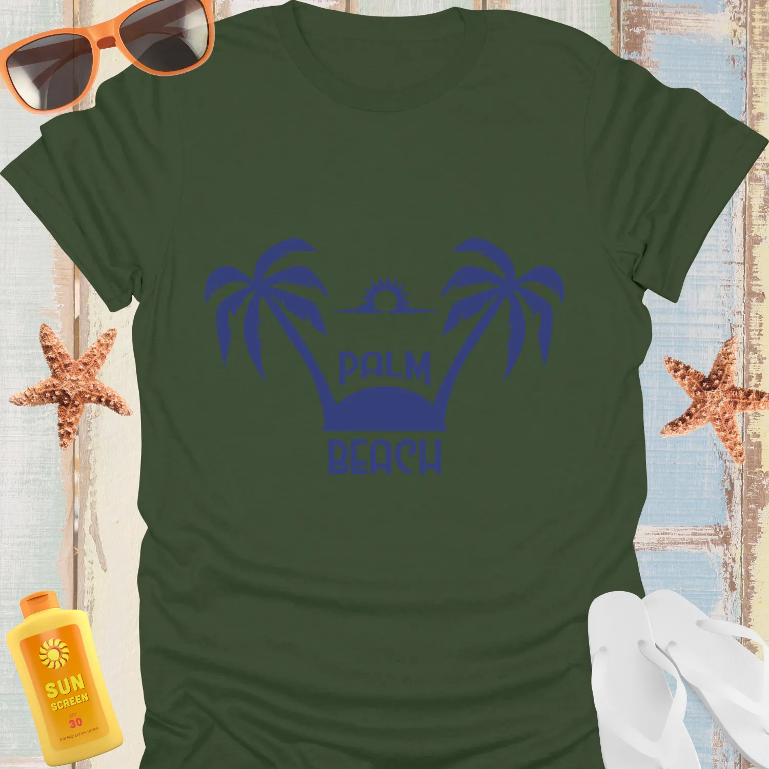 Tropical Palm Beach Ocean Blue Unisex Tshirt