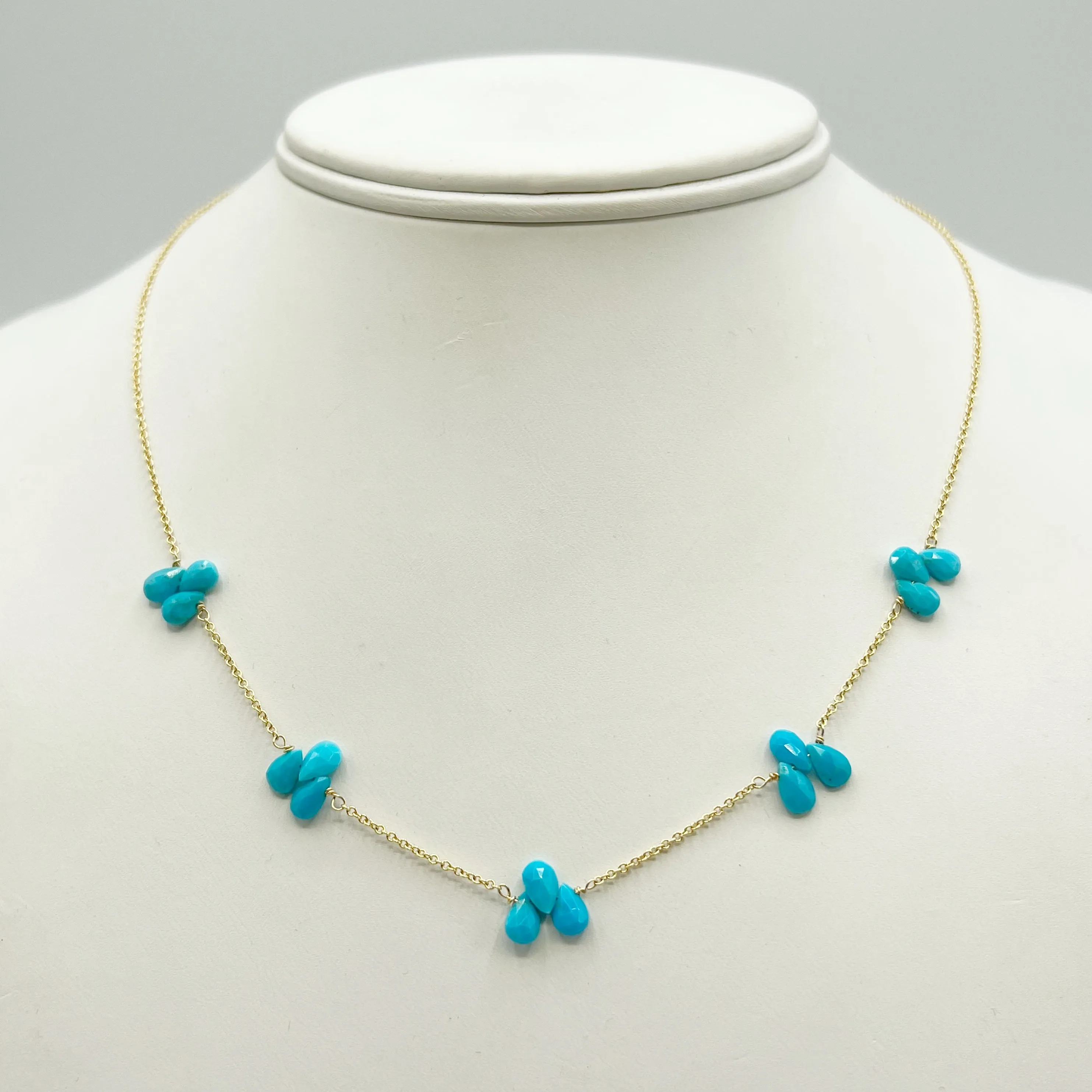 Turquoise Flower Necklace on a Gold Chain