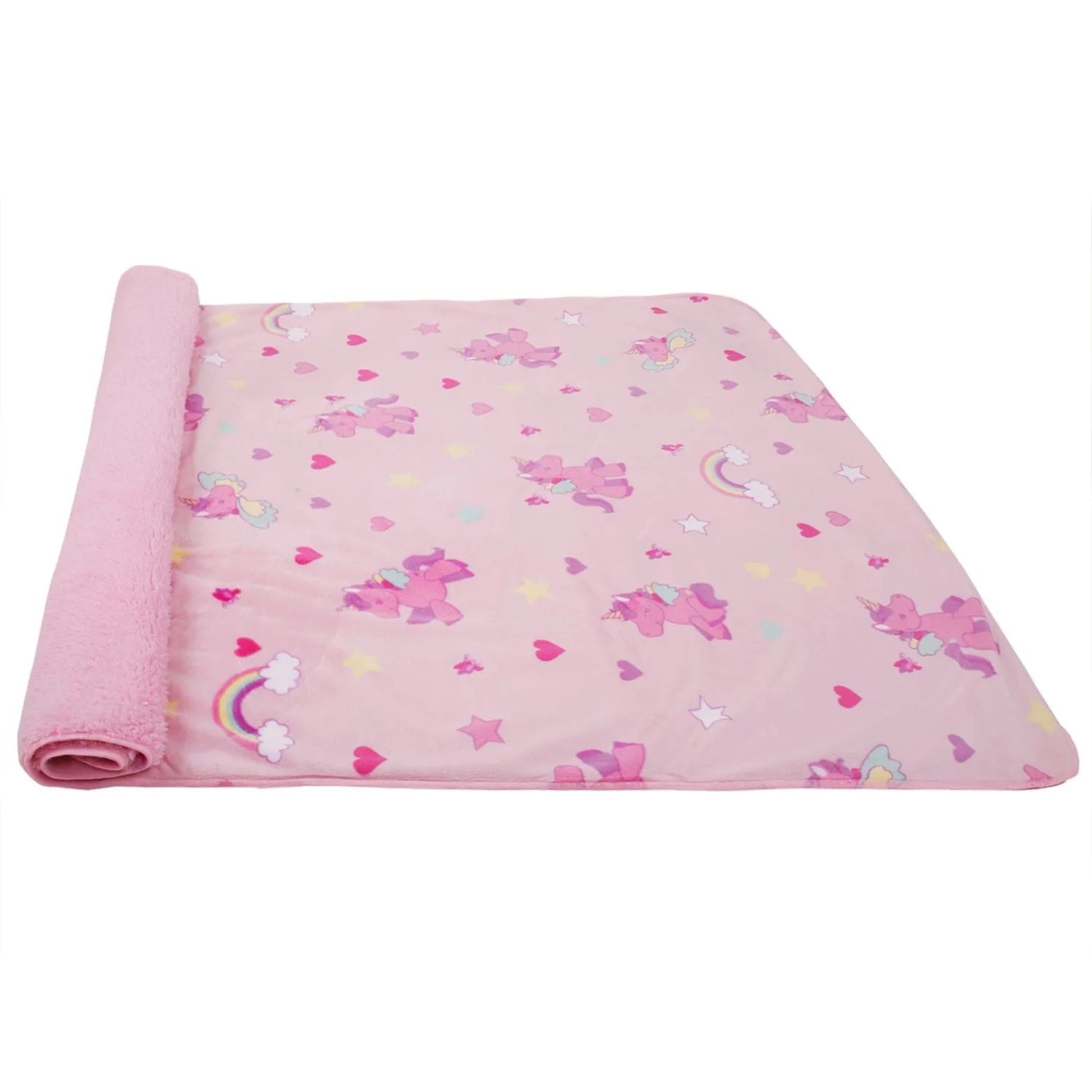 Unicorn & Rainbow Pink Double Sided Fur Blanket