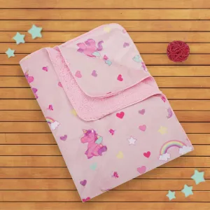 Unicorn & Rainbow Pink Double Sided Fur Blanket