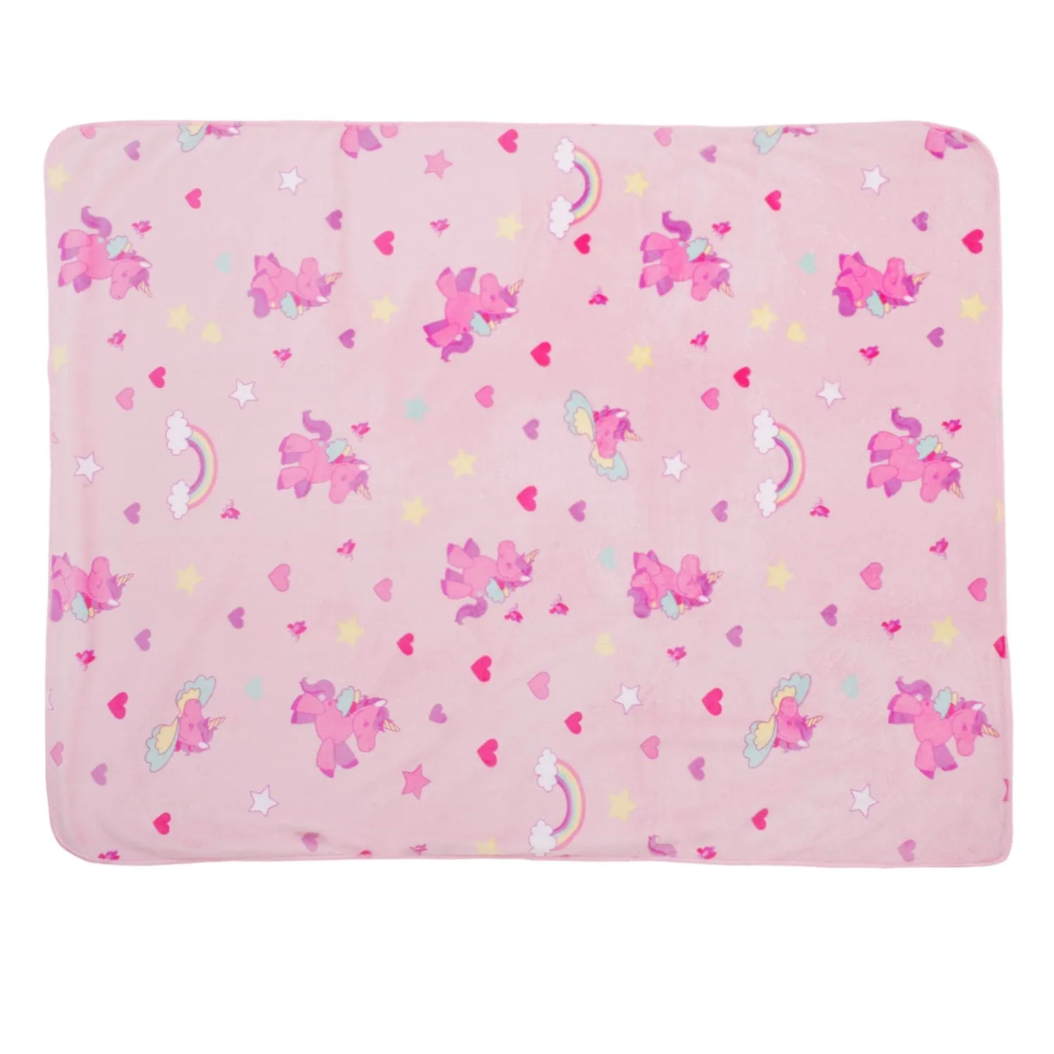 Unicorn & Rainbow Pink Double Sided Fur Blanket