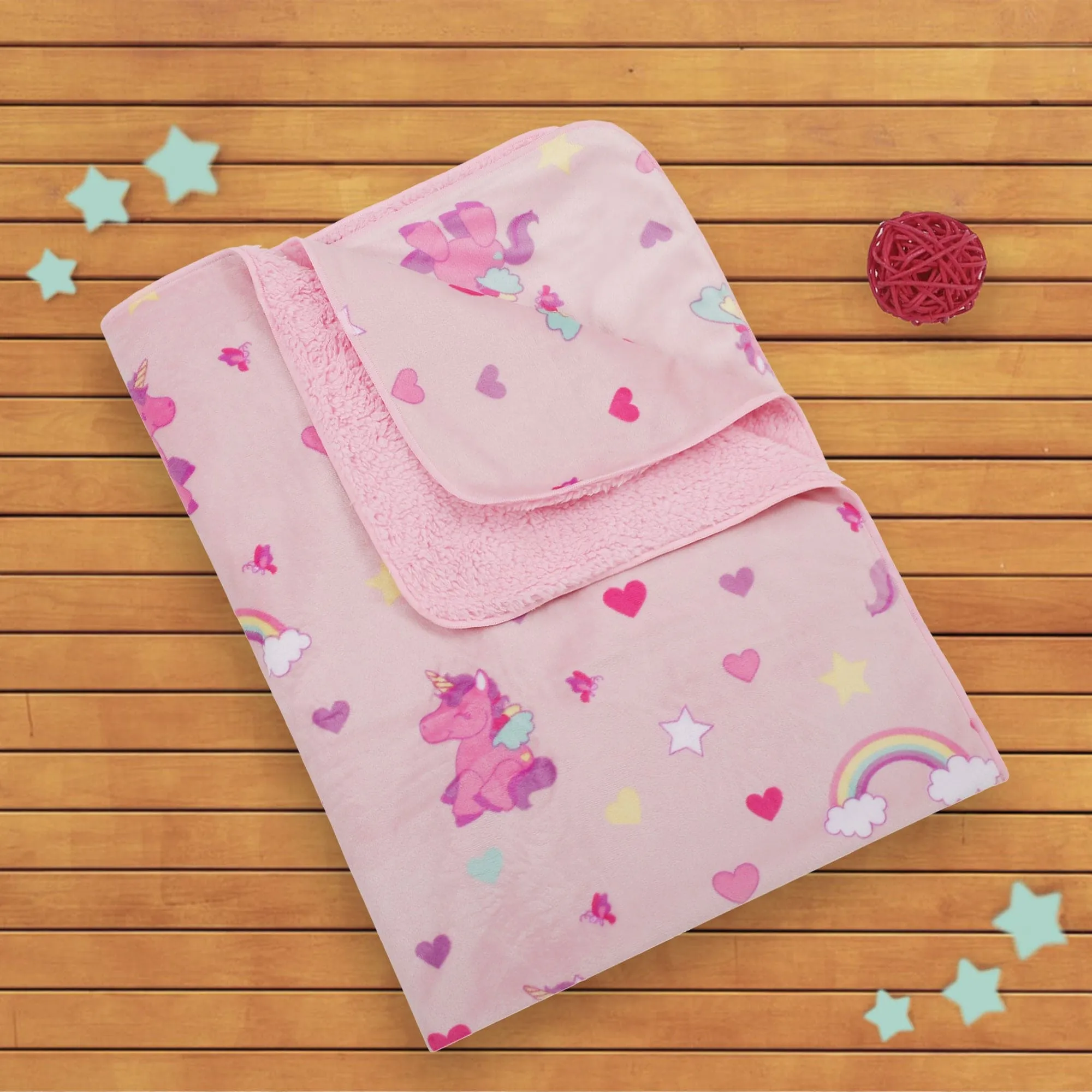 Unicorn & Rainbow Pink Double Sided Fur Blanket