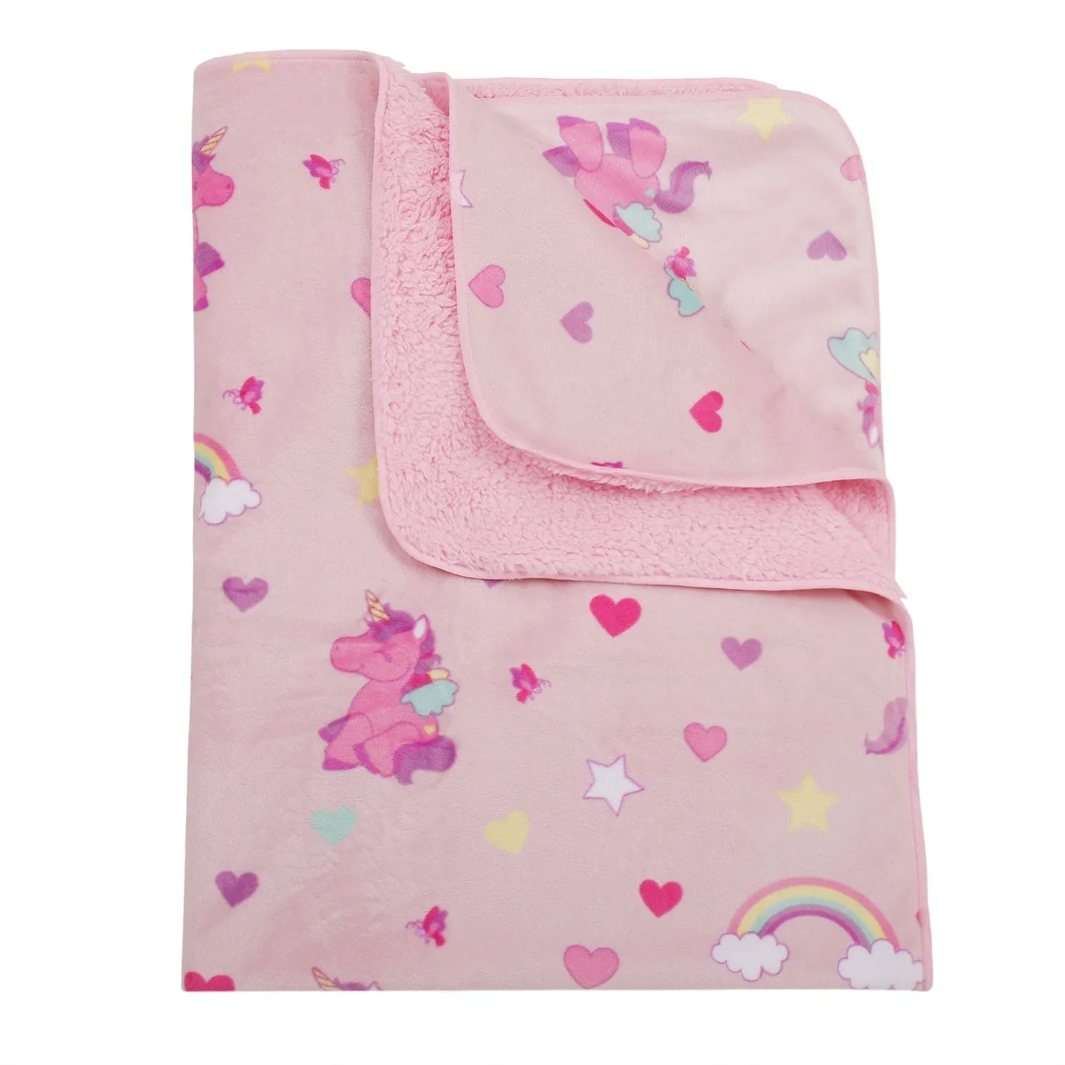 Unicorn & Rainbow Pink Double Sided Fur Blanket