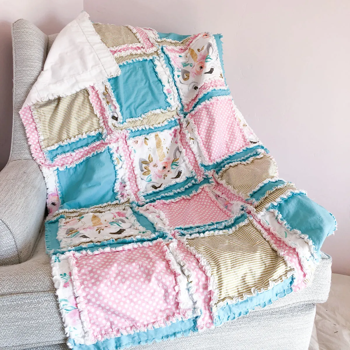 Unicorn Baby Blanket | Turquoise and Baby Pink