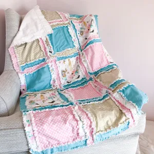Unicorn Baby Blanket | Turquoise and Baby Pink