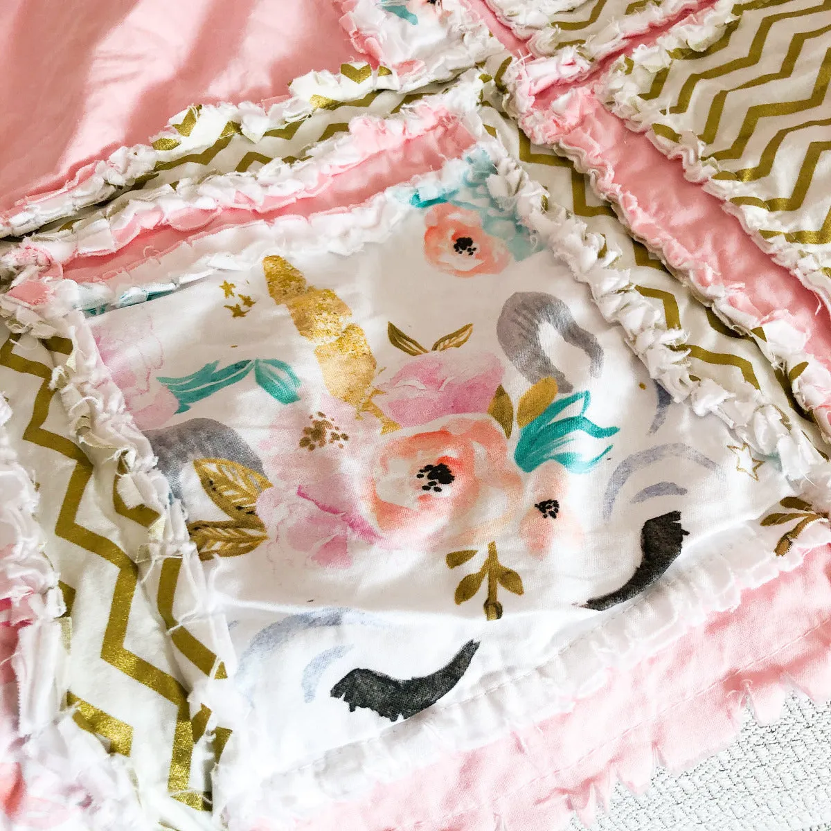 Unicorn Baby Rag Quilt for Girls