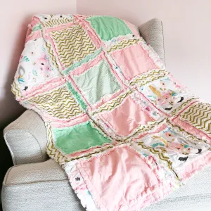 Unicorn Baby Rag Quilt for Girls