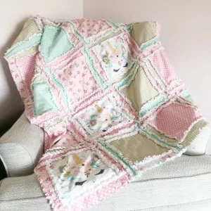 Unicorn Bedding Baby Girl Rag Quilt, Toddler Bedding Girl, Twin Bed Spread