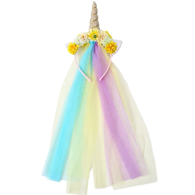 Unicorn Party Celebration Glitter Birthday Hat Fairy Hair Hoop Party Decor Hairbands Kids Children Girl Favor Headwear