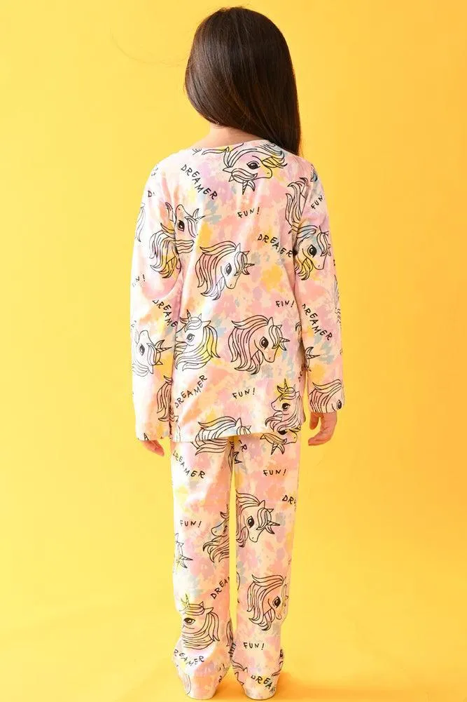 UNICORN TIE DYE LONG SLEEVES PYJAMA SET - WHITE