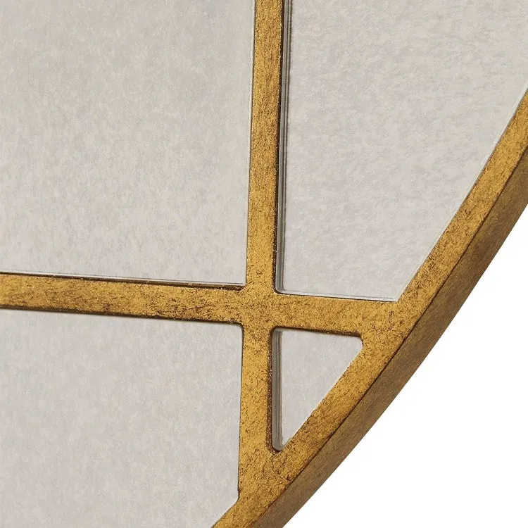 Uttermost Geometric Grid Antiqued Gold Round Mirror