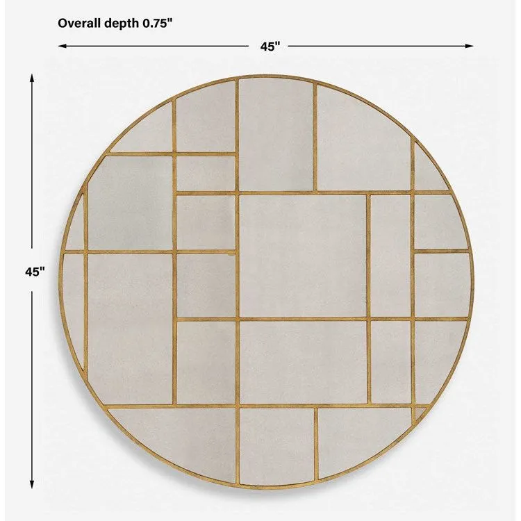 Uttermost Geometric Grid Antiqued Gold Round Mirror