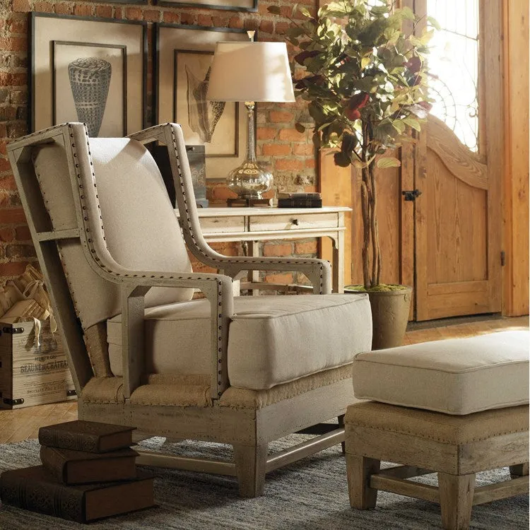 Uttermost Schaffer Linen & Burlap Wood Accent Armchair
