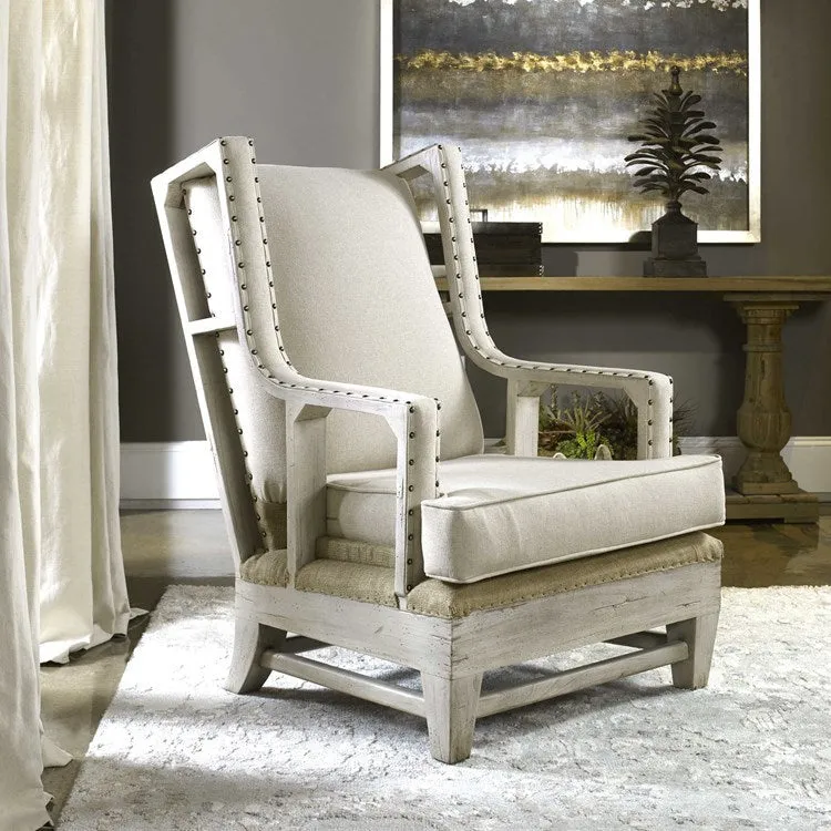 Uttermost Schaffer Linen & Burlap Wood Accent Armchair