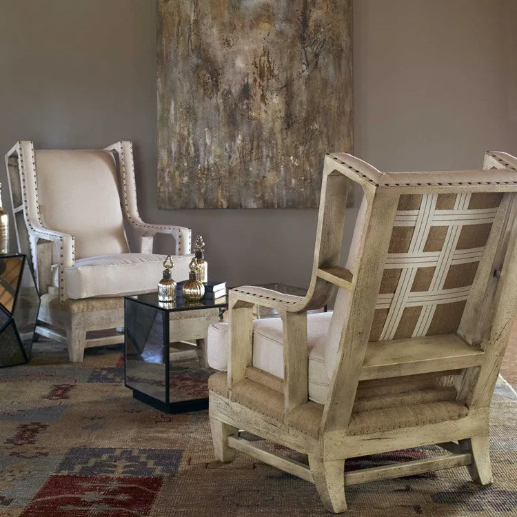 Uttermost Schaffer Linen & Burlap Wood Accent Armchair