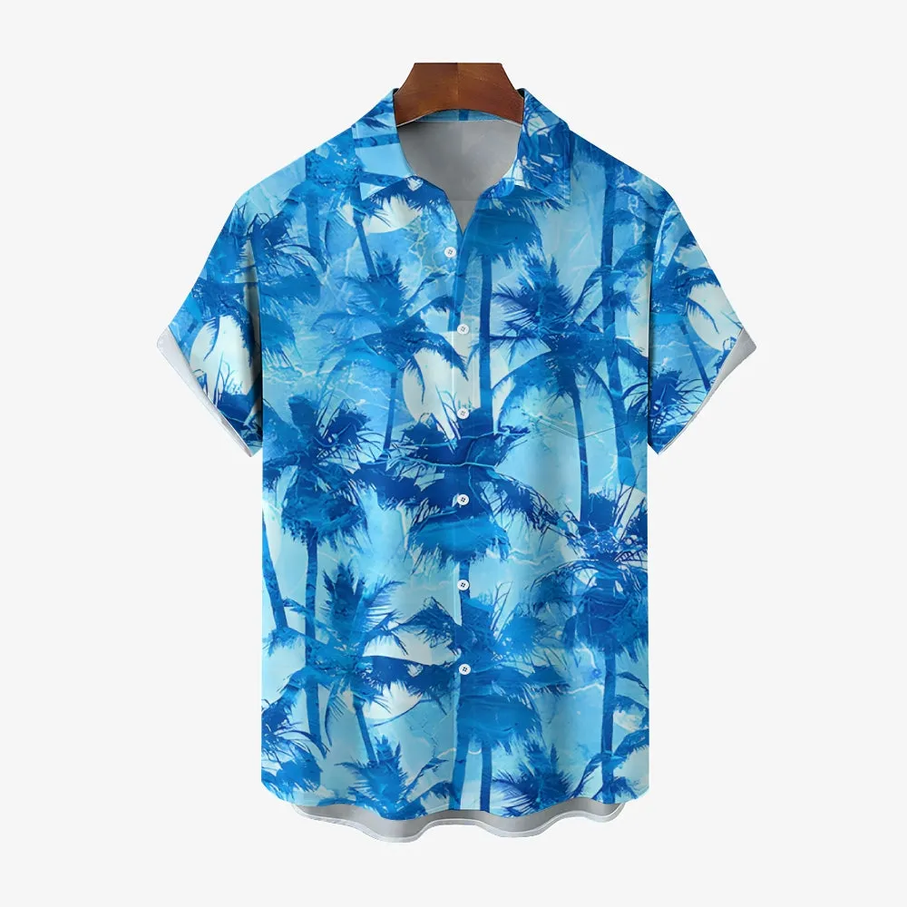 Vacation Palm Tree Print Hawaiian Casual Short Sleeve Shirt 2404000883