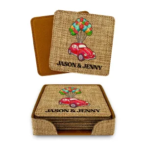 Vintage Balloon Car Personalized Coaster Set of 6 Rustic Burlap Vintage Home Decor for Kitchen