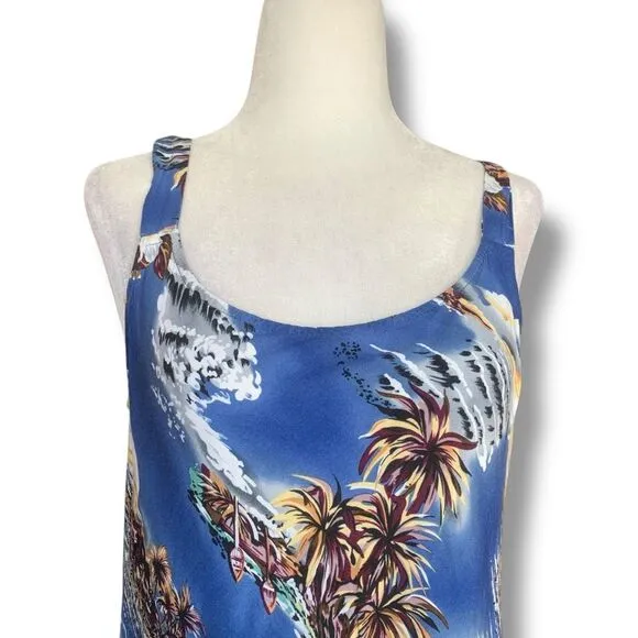 Vintage Hilo Hattie Dress  Tropical Hawaiian Blue Palm Tree Ukulele Print Mini