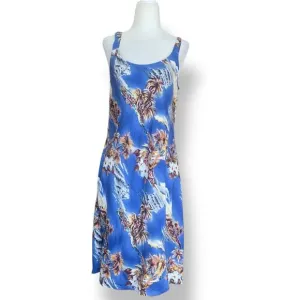 Vintage Hilo Hattie Dress  Tropical Hawaiian Blue Palm Tree Ukulele Print Mini