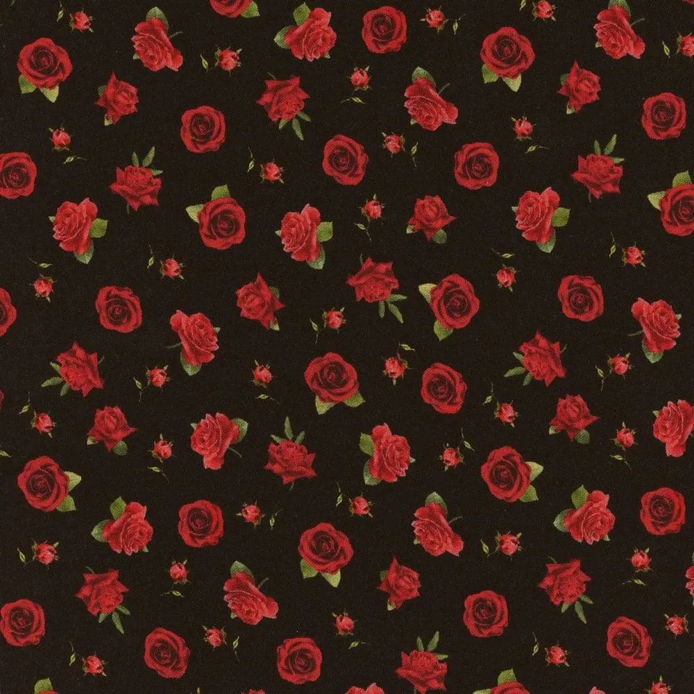 Vintage Rose Black Small Roses Fabric Yardage