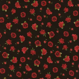 Vintage Rose Black Small Roses Fabric Yardage