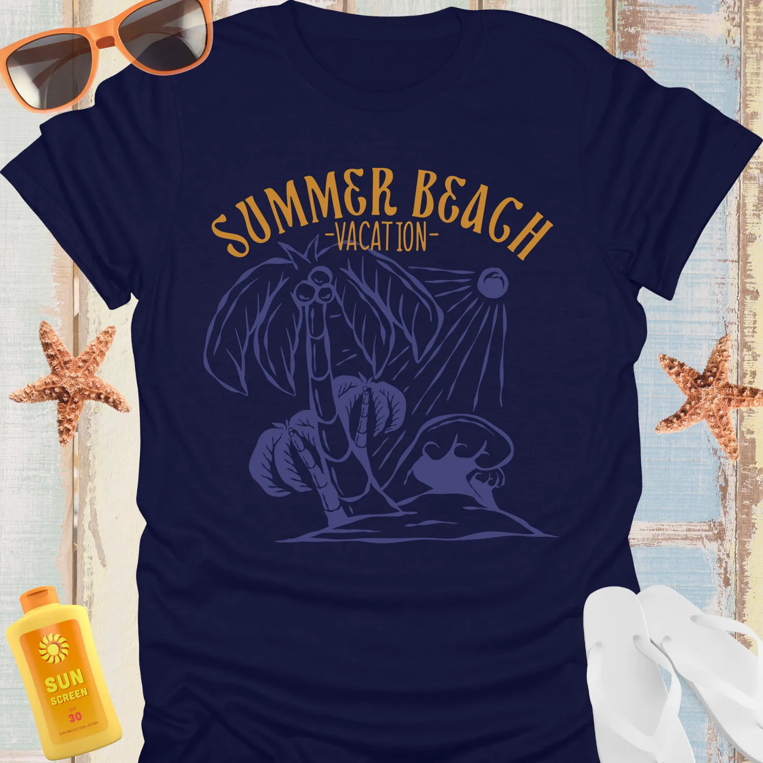 Vintage Summer Beach Vacation T-Shirt With Sun Design