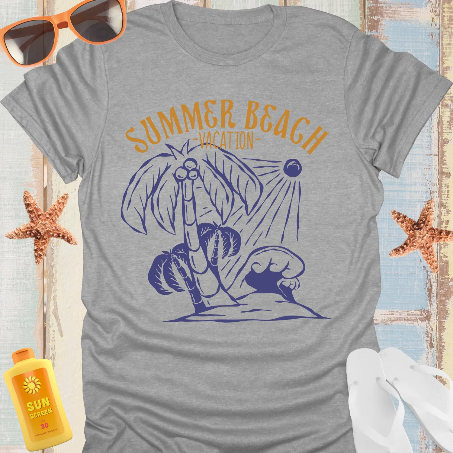 Vintage Summer Beach Vacation T-Shirt With Sun Design