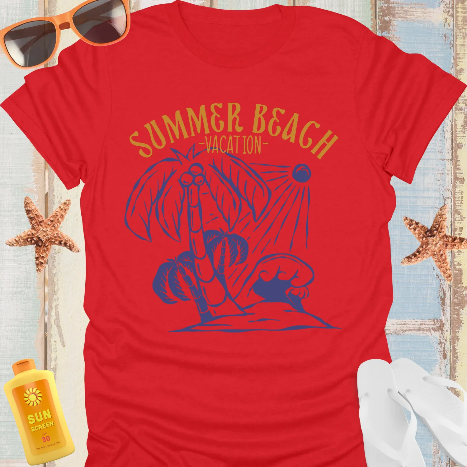 Vintage Summer Beach Vacation T-Shirt With Sun Design