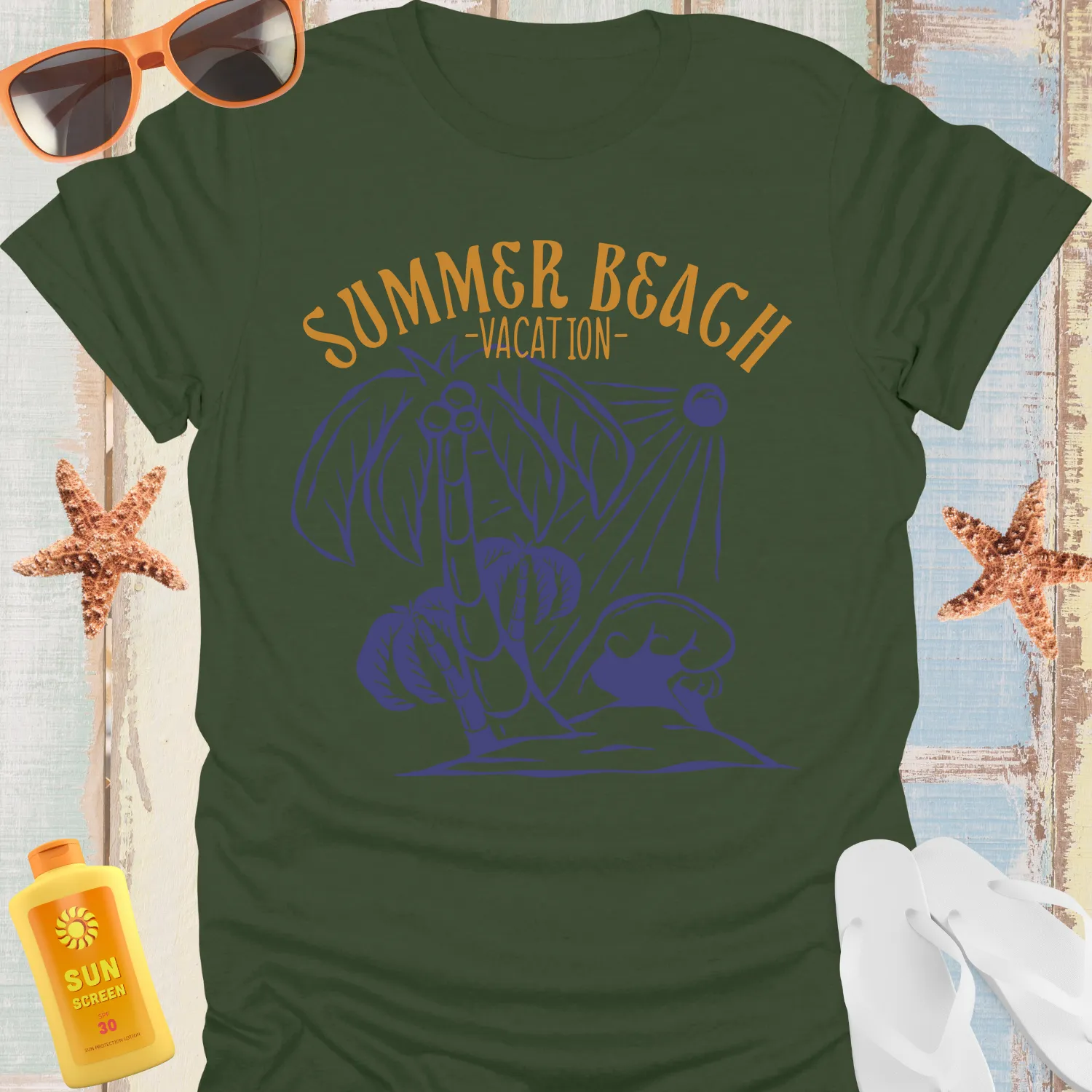 Vintage Summer Beach Vacation T-Shirt With Sun Design