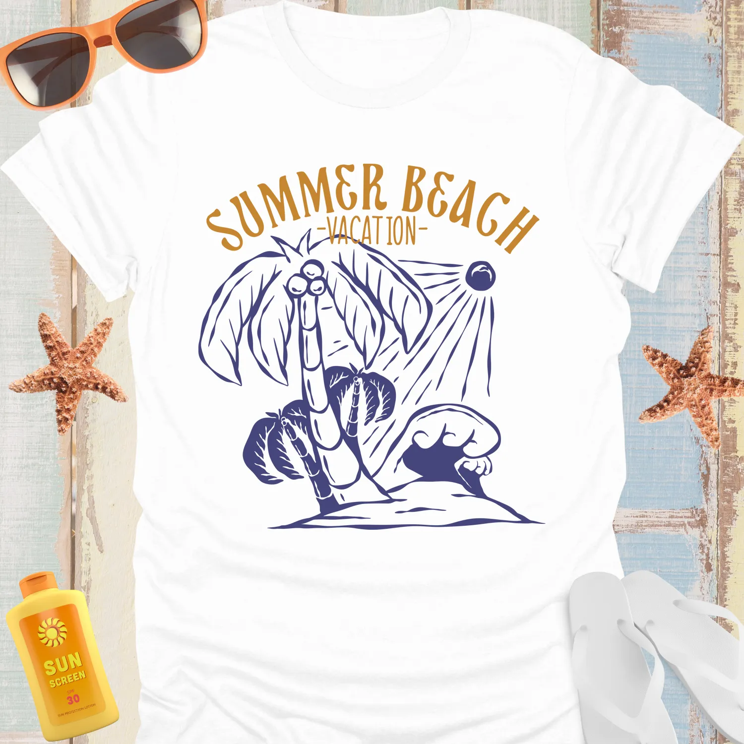 Vintage Summer Beach Vacation T-Shirt With Sun Design