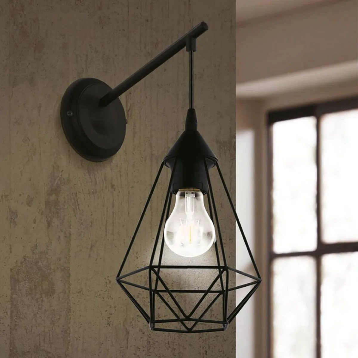 Wall Light Black Indoor Industrial Geometric Wire Case Design Modern