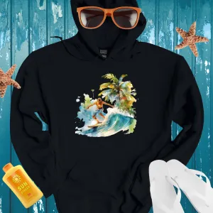 Watercolor Surfer Hoodie With Lush Tropical Design
