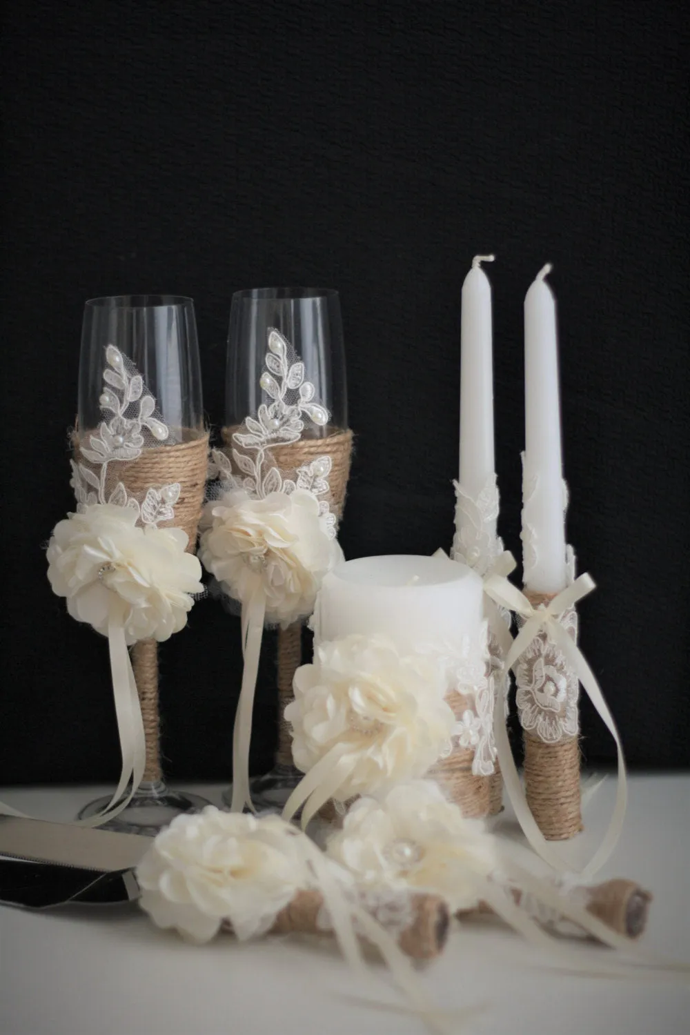 Wedding Cake Server Set, Rustic Cake Serving Set, Burlap Cake Cutting Set