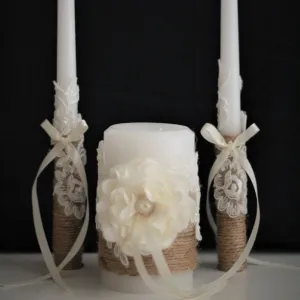 Wedding Unity Candle Set, Rustic Wedding Candles Set, Rustic Wedding Candles