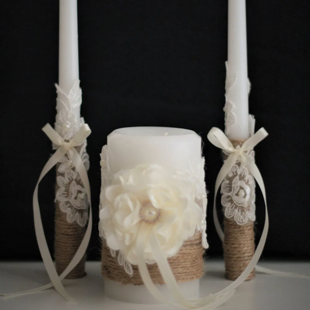Wedding Unity Candle Set, Rustic Wedding Candles Set, Rustic Wedding Candles
