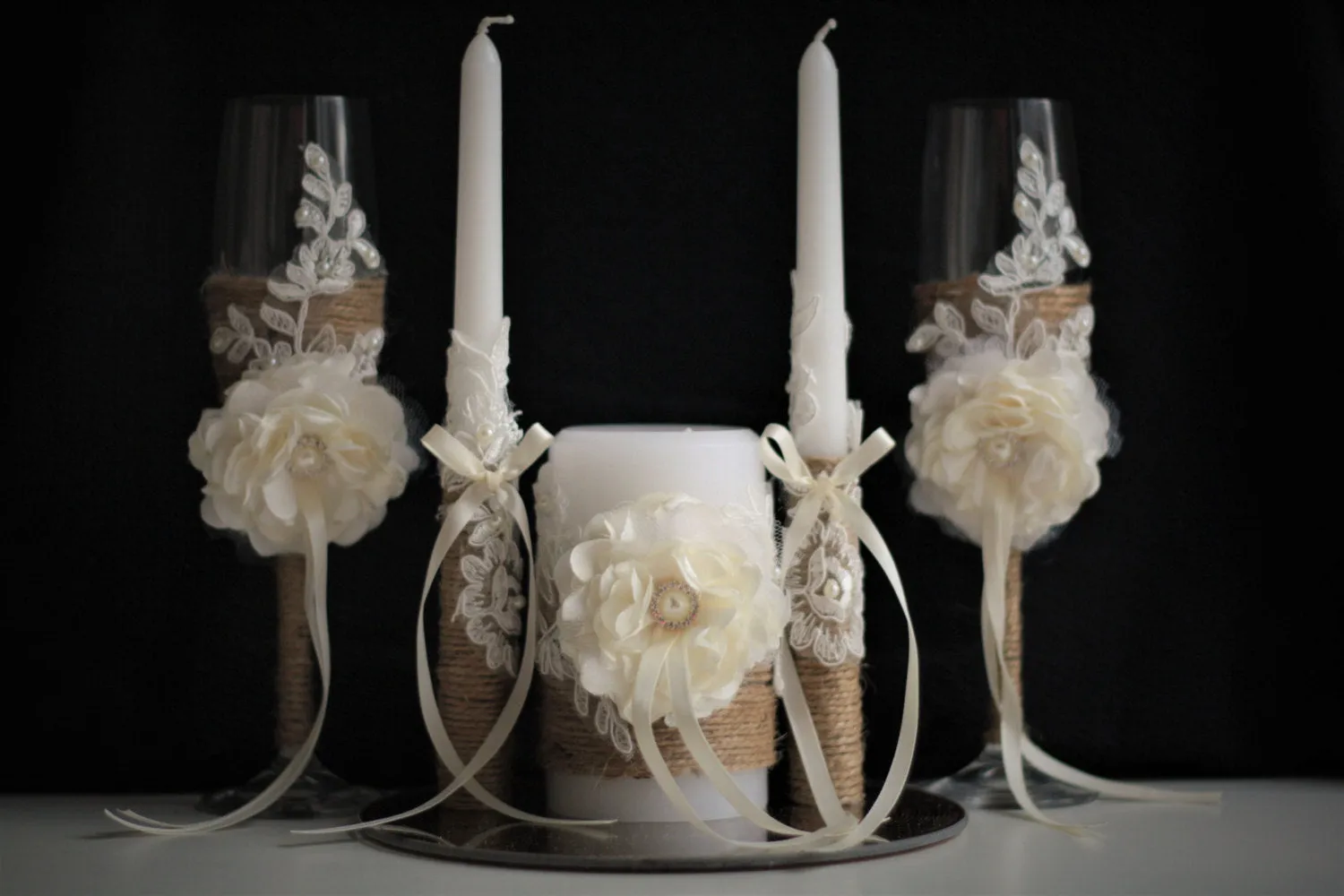 Wedding Unity Candle Set, Rustic Wedding Candles Set, Rustic Wedding Candles
