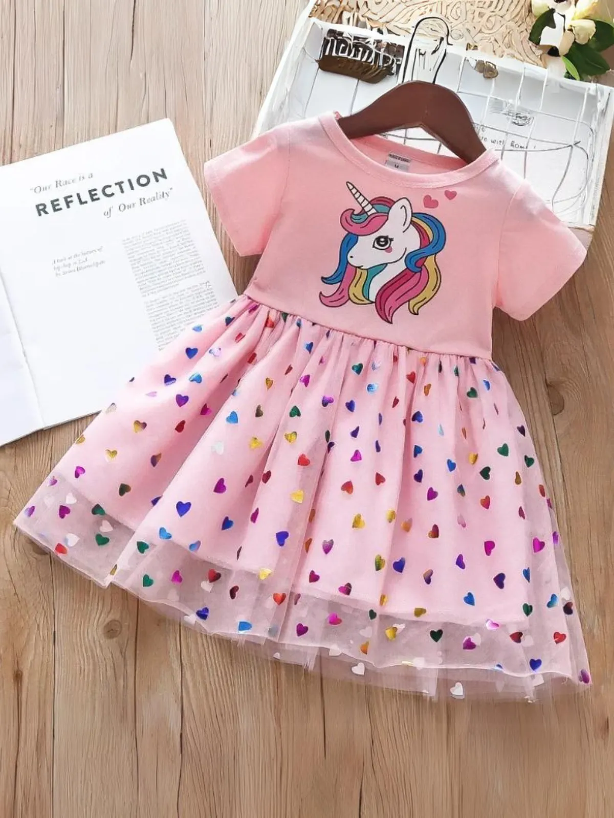 Whimsical Unicorn Rainbow Hearts Tutu Dress