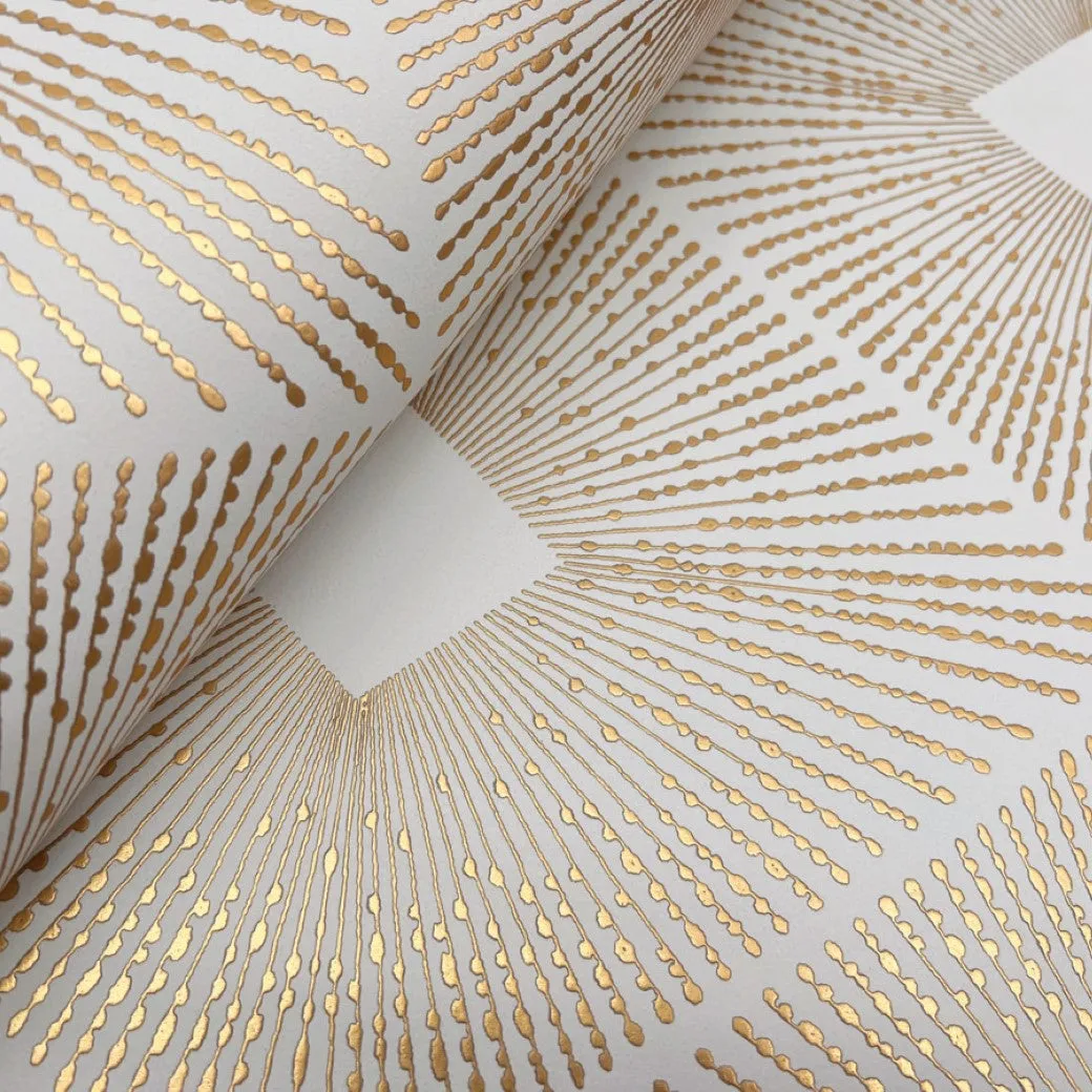 White & Gold Harlowe Wallpaper (57 SqFt)
