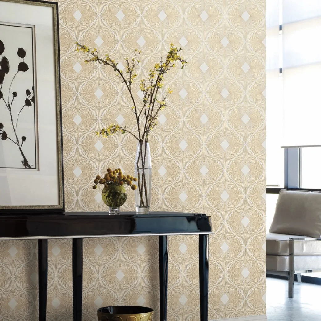 White & Gold Harlowe Wallpaper (57 SqFt)