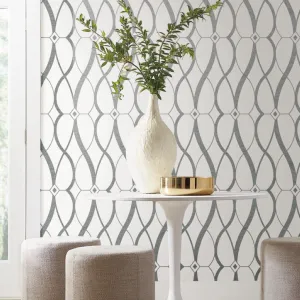 White & Silver Graceful Geo Wallpaper (60 SqFt)