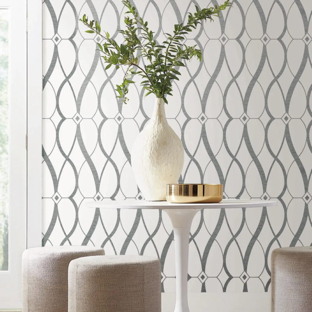 White & Silver Graceful Geo Wallpaper (60 SqFt)
