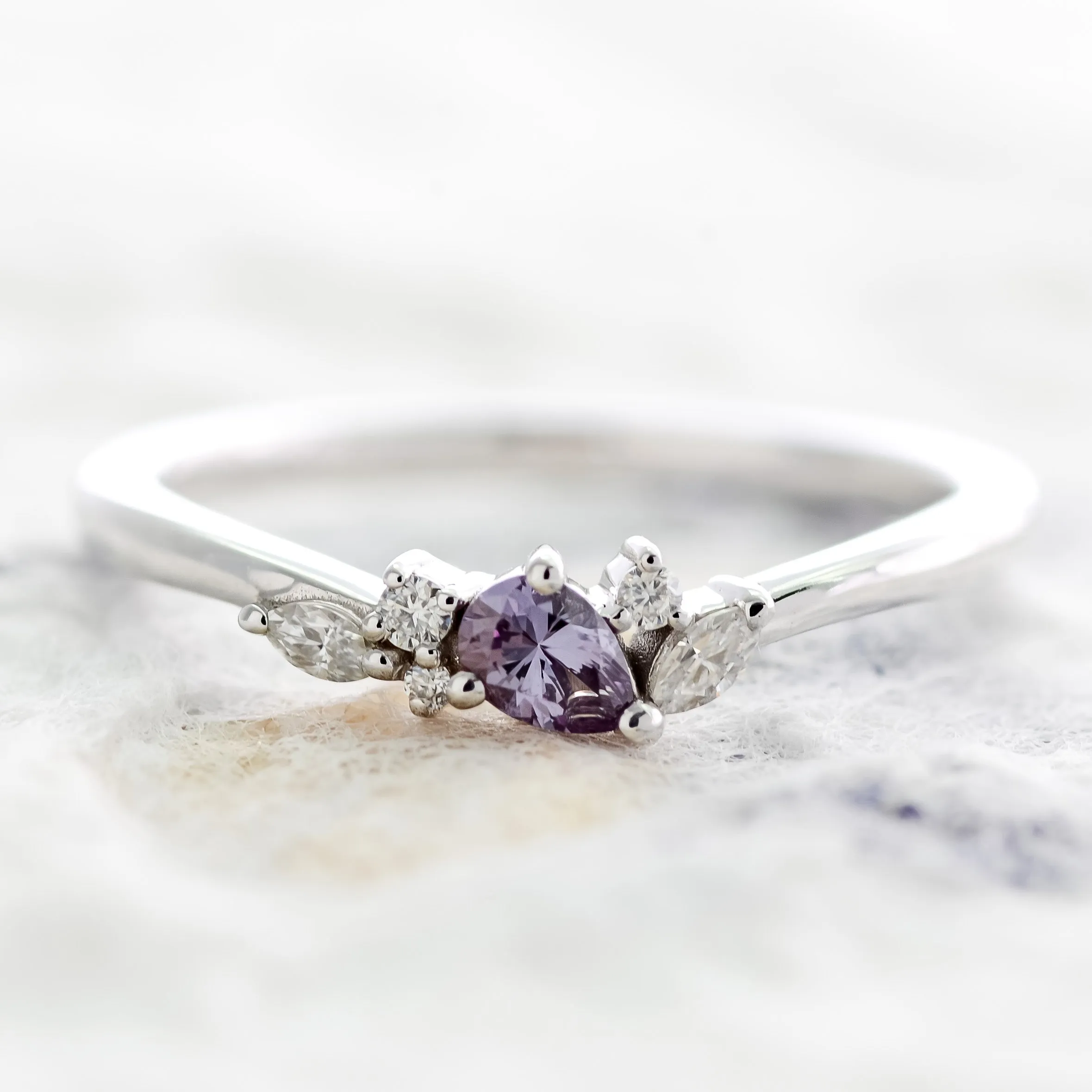 Wisteria | Dainty Purple Sapphire and Moissanite Cluster Ring