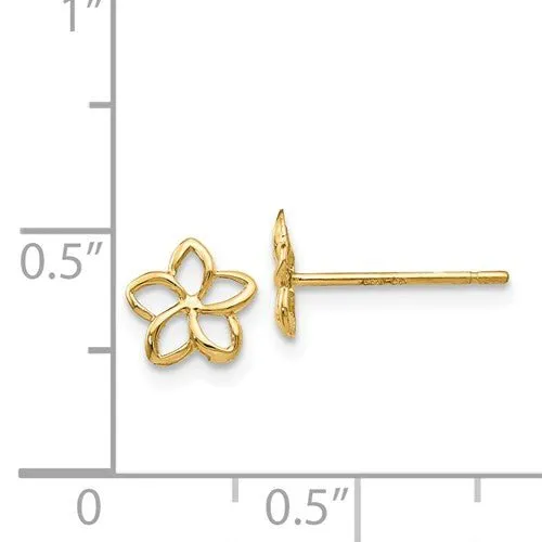 Yellow Gold Plumeria Flower Post Stud Earrings